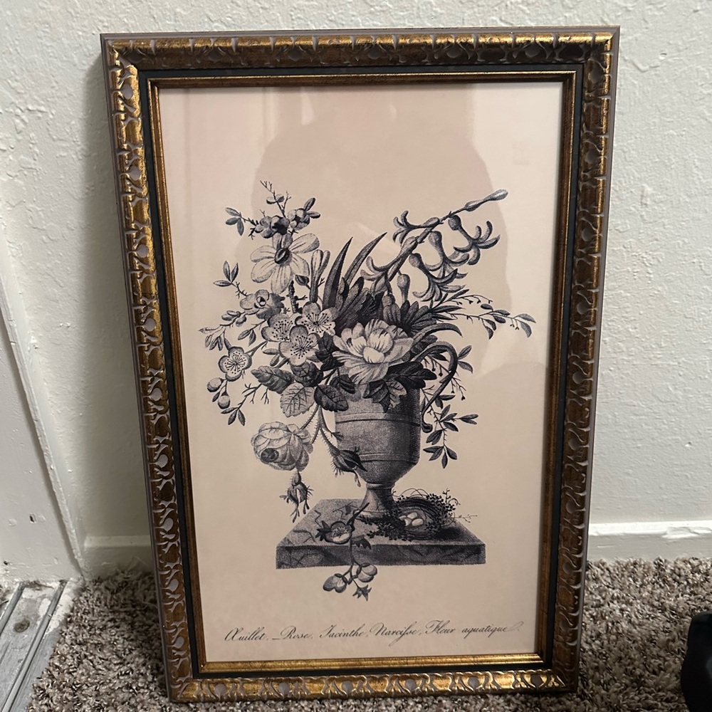 Framed Black and White Floral Art Print